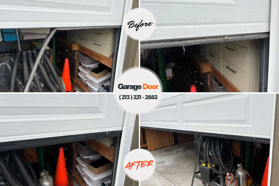 Before and after: garage door repair Maplewood, WA